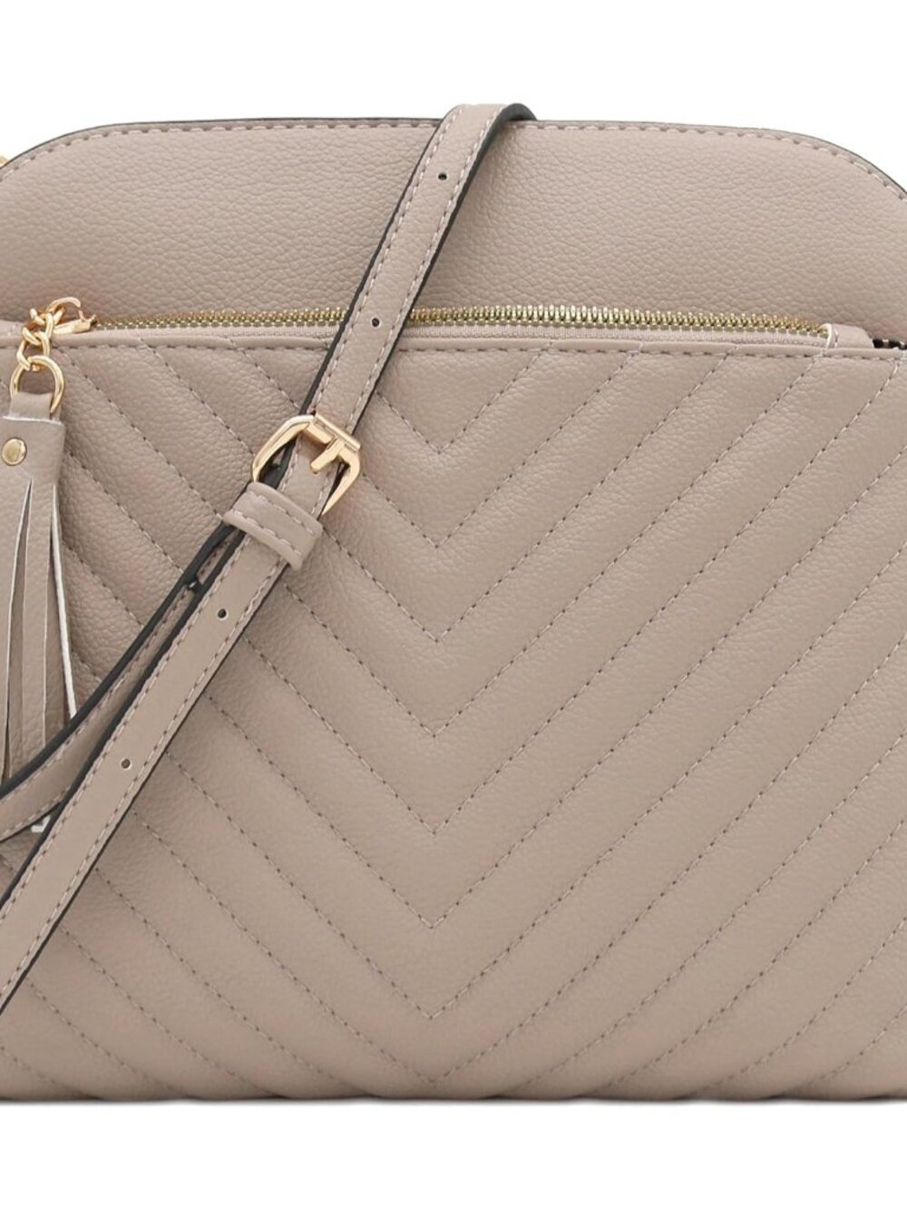 Chevron Quilted Medium Crossbody Bag with Tassel Accent